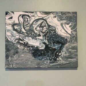 Original Homemade Pink and Grey Abstract Art 14 x 12